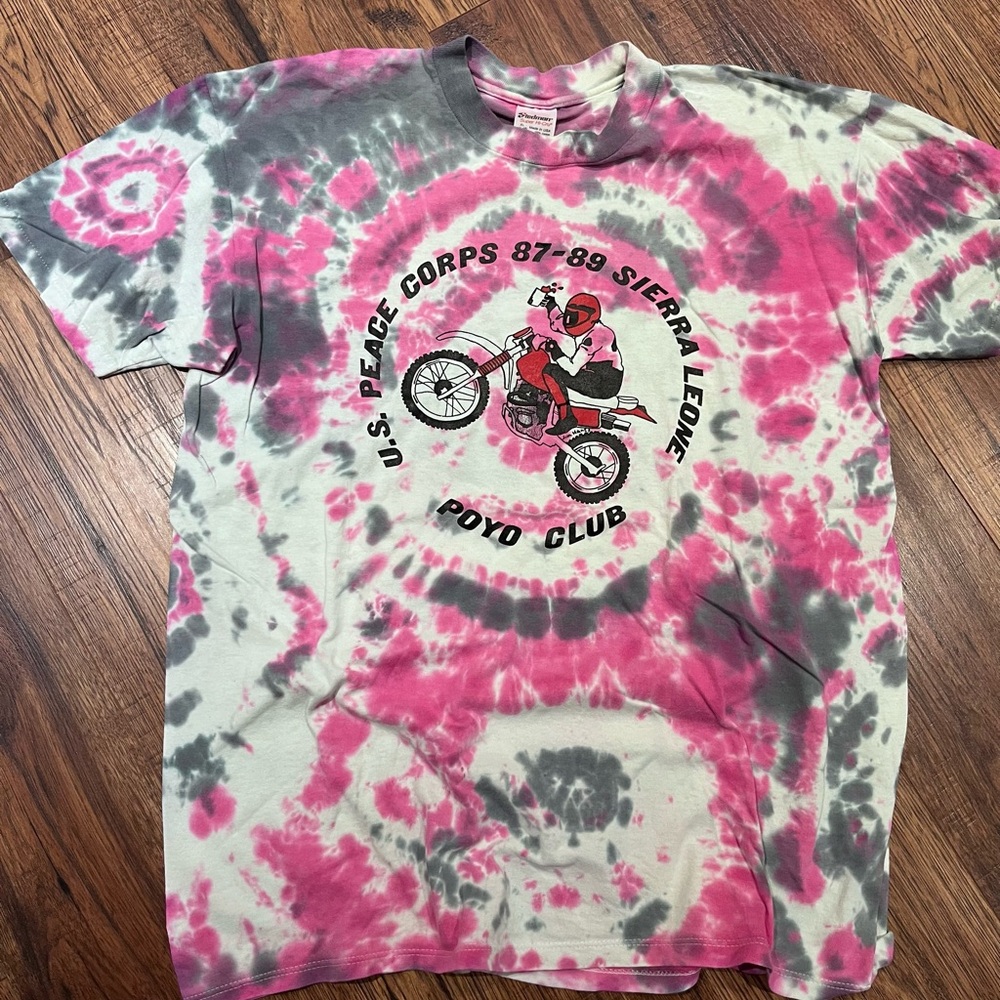 Vintage Dirtbike 1989 Graphic U.S Peace Corps Poyo Club 80’s Tie Dye Tee
